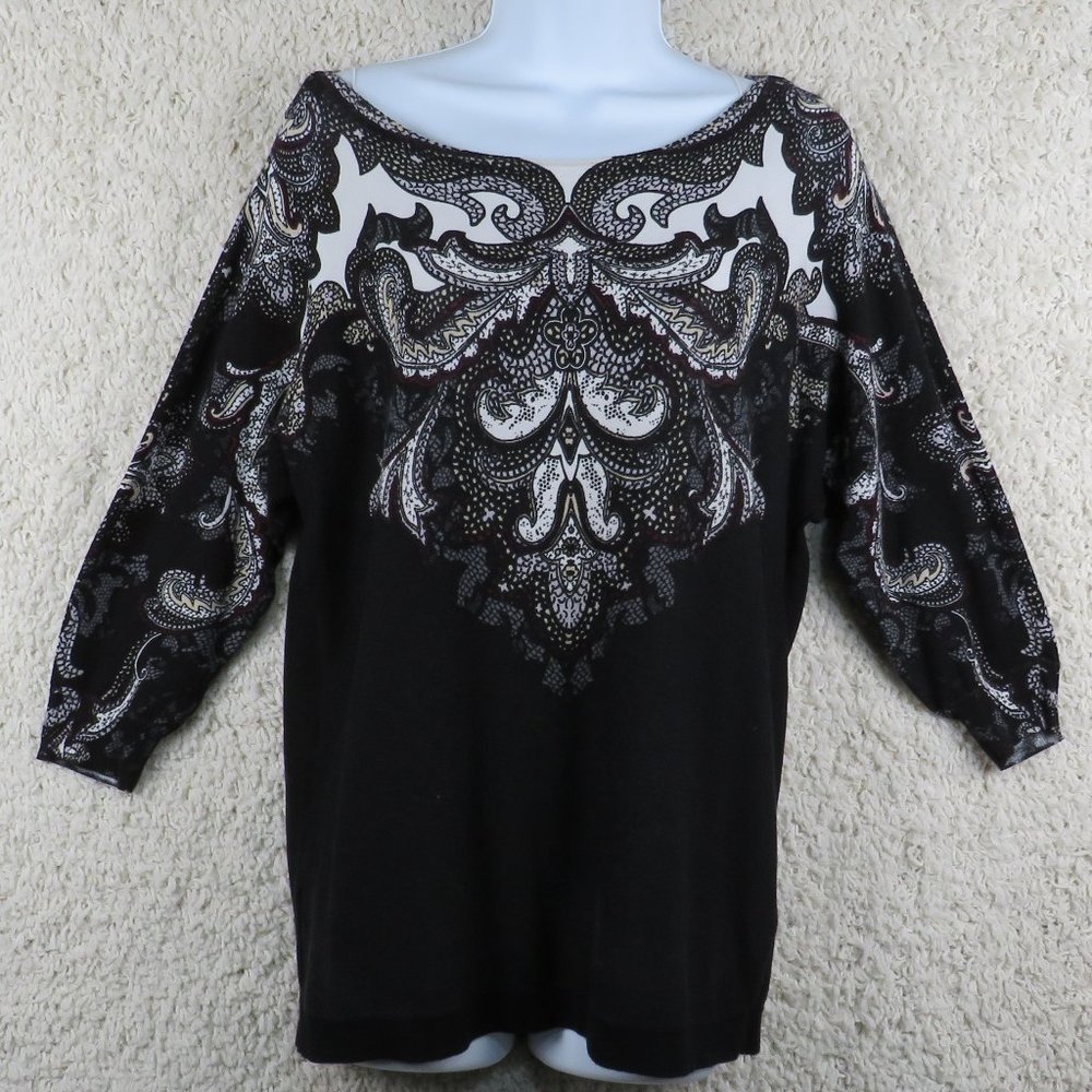 White House Black Market*Women's Long Sleeve Boat Neck Straight Hem Blouse~Small